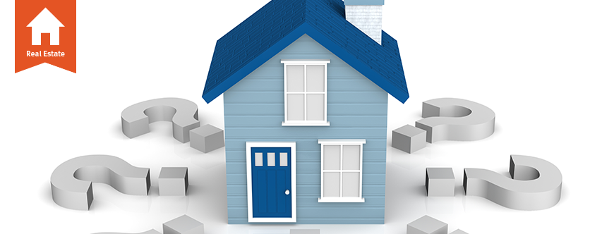 Image of a blue house surrounded by question marks